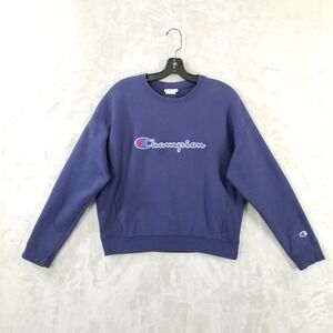 Vintage Champion Reverse Weave Sweatshirt Men Large Blue Crew Embroidered 90's